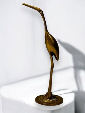 Vintage Brass Crane Bird Figurine 7.5" Tall Made In Korea Mid-Century Modern